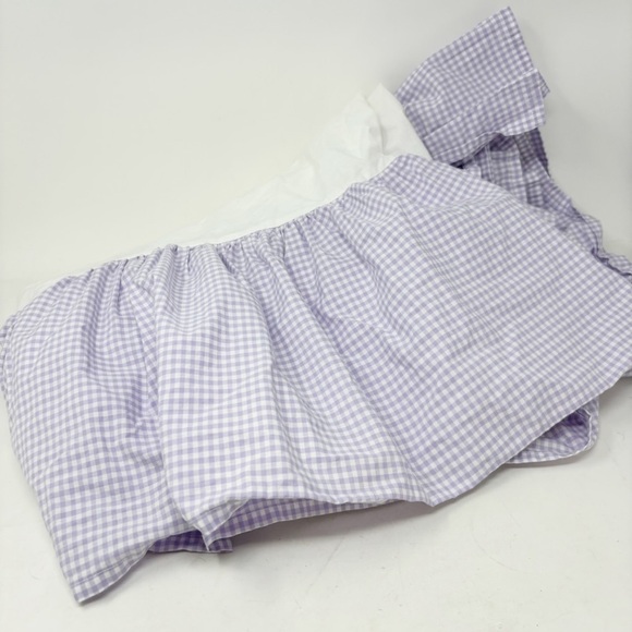 POTTERY BARN KIDS Lavender White Gingham Check Gathered Crib Skirt 11” Drop - Picture 1 of 7